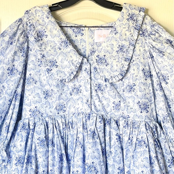 Selkie Mary Jane Puff Dress Cottagecore Milkflower Blue White Size 1X EUC - Picture 5 of 13